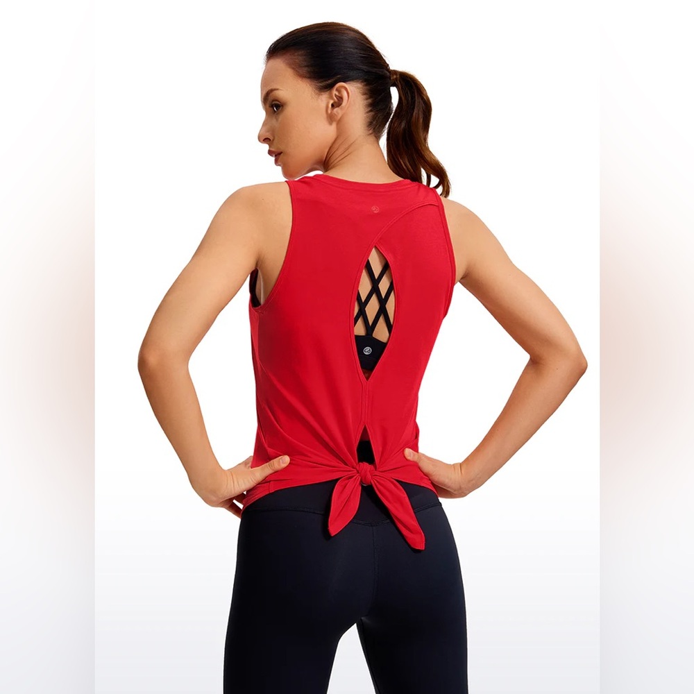 CRZ YOGA Red Tie-Back Workout Tank Top